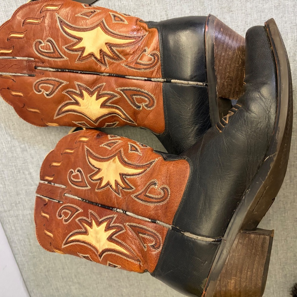 Ariat Western Boots Women 7.5B Black Brown 15502 Leather Inlay Snip Toe Vintage - Picture 8 of 13